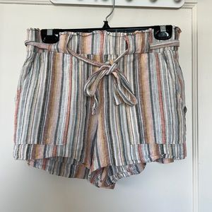 Multicoloured Tie-Up Paper Bag Shorts